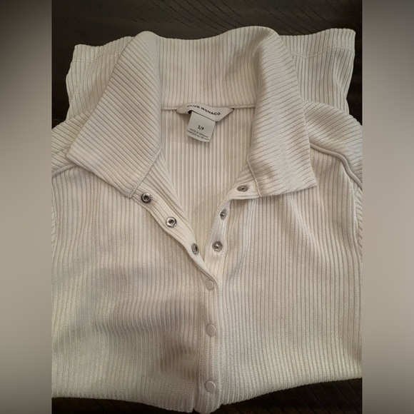 Winter white Club Monaco polyester ribbed polo. Fitted. Size small - Picture 5 of 6